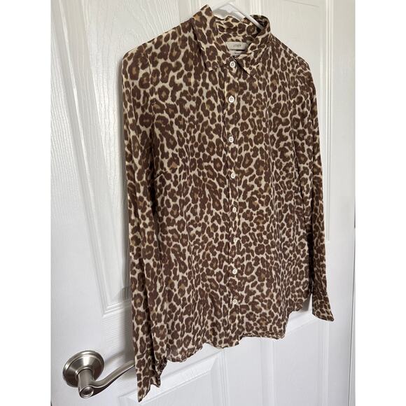 J. Crew prefect cheetah print silk cotton mix button down shirt brown 2 - Picture 8 of 15